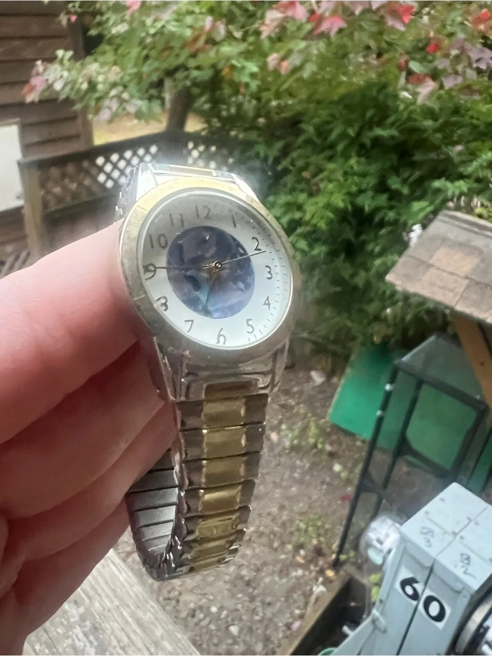 Two-Tone Silver and Gold Women's Watch with Blue Dial Accent